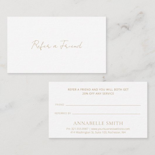 Einfache Elegante Gold Script Minimalistisch Moder Empfehlungskarte (Vorne/Hinten)