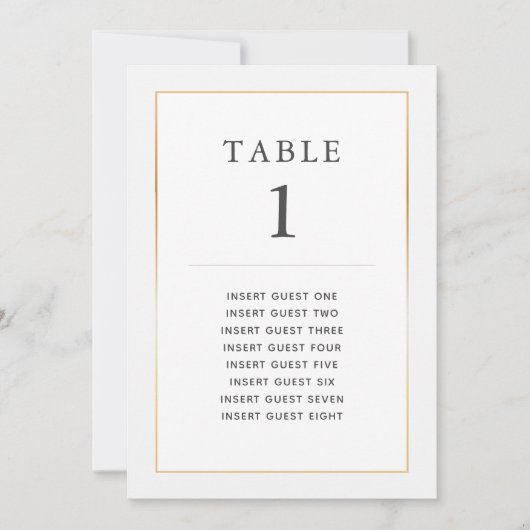 Einfache elegante Gold Table One Custom-Sitzkarte Einladung (Vorderseite)