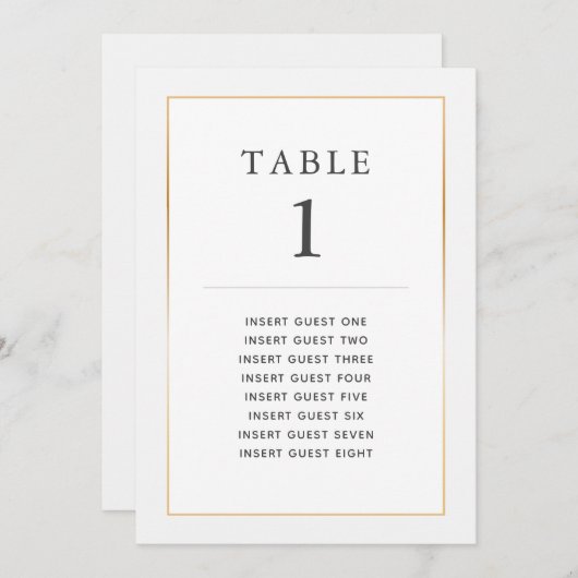 Einfache elegante Gold Table One Custom-Sitzkarte Einladung (Vorne/Hinten)