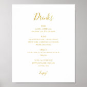 Einfache Elegante Gold Wedding Drinks Menü Signier Poster (Vorne)