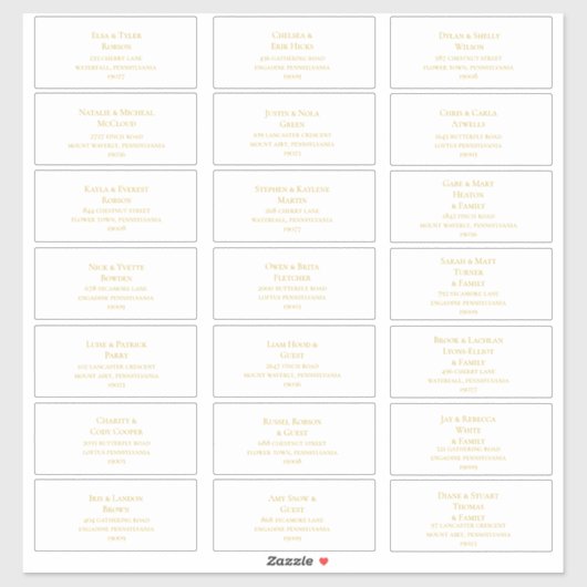 Einfache elegante Gold Wedding Guest Address Label (Blatt)