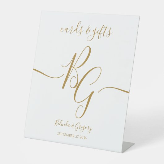 Einfache Elegante Golden Initial Wedding Cards Ges Sockelschild (Vorderseite)