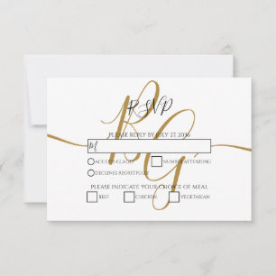 Einfache elegante Golden Initials Wedding RSVP Car