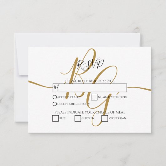 Einfache elegante Golden Initials Wedding RSVP Car Karte (Vorderseite)