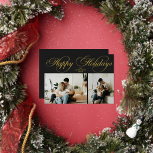 Einfache elegante goldene Familienfoto-Collage Wei Folien Feiertagskarte