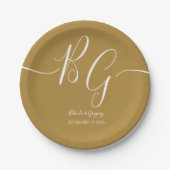 Einfache Elegante Goldene Initialen Hochzeit Pappteller (Vorderseite)