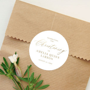 Einfache elegante goldene Kalligrafie-Schrift Tauf Runder Aufkleber