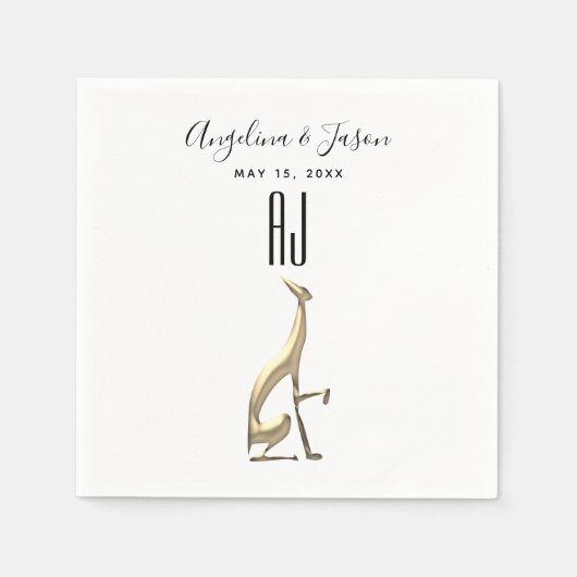 Einfache elegante Goldhunde Schwarz-Weiß-Hochzeit Serviette (Vorderseite)