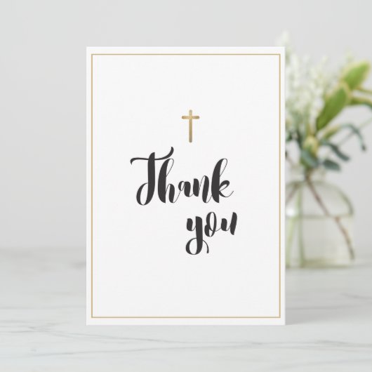 Einfache, elegante Goldkreuz-Taufe Dankeskarte (Stehend Vorderseite)
