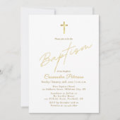 Einfache, elegante Goldkreuz-Taufe Einladung (Vorderseite)