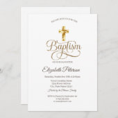 Einfache elegante Goldkreuztaufe Einladung (Vorne/Hinten)