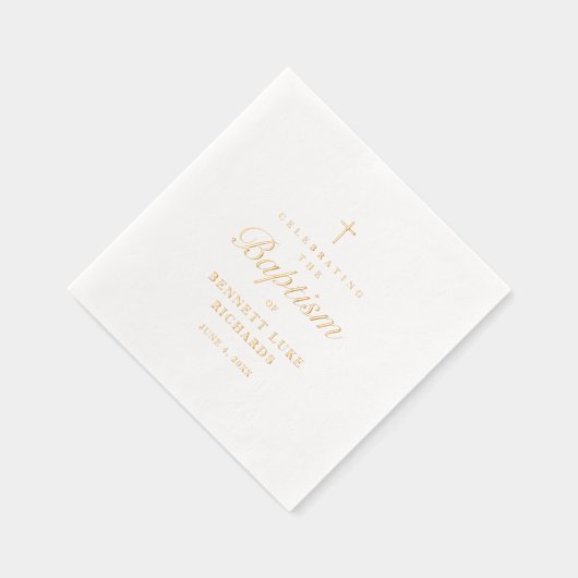 Einfache elegante Goldkreuztaufe Servietten Mit Folie (Rechts)