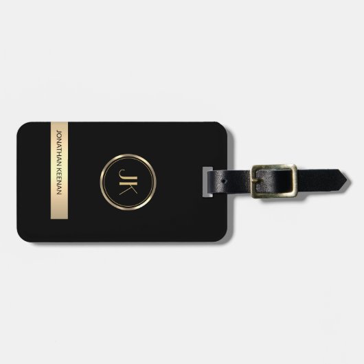 Einfache elegante Goldmetall-mit Monogramm Bezeich Gepäckanhänger (Vorderseite horizontal)