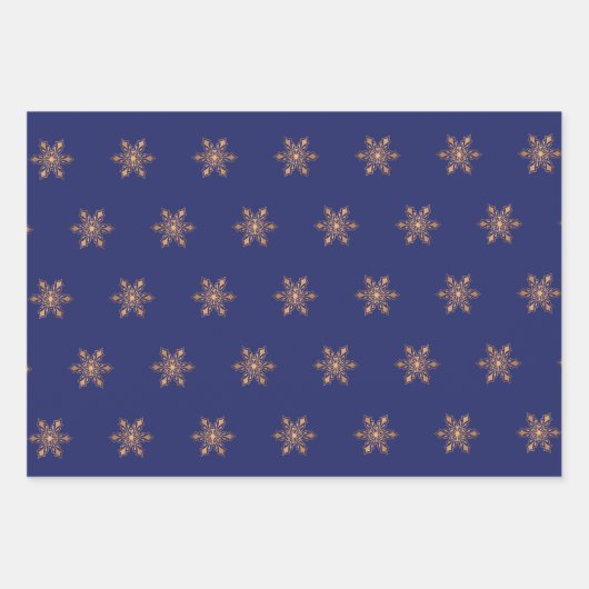 Einfache, elegante Goldschneeflocken blauen Weihna Geschenkpapier Set (Vorderseite 2)