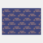 Einfache, elegante Goldschneeflocken blauen Weihna Geschenkpapier Set (Vorderseite)