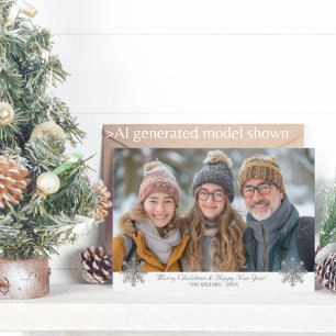 Einfache Elegante Grau Snowflakes ein Foto Feiertagskarte