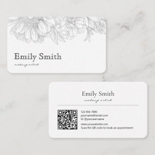 Einfache elegante graue Floral Line Art QRCode Visitenkarte