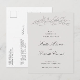 Einfache elegante graue Hochzeit - Merkt Euch den Ankündigungspostkarte