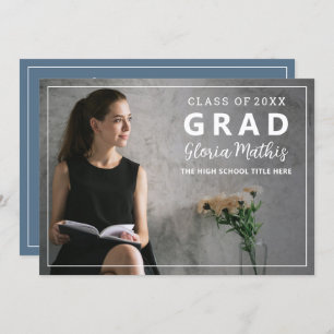 Einfache Elegante Gray & White Foto Graduation Par Einladung