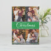 Einfache Elegante Green Frame 4 Foto Weihnachten (Stehend Vorderseite)