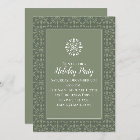 Einfache Elegante Green Snowflake Muster Classic Einladung (Vorne/Hinten)