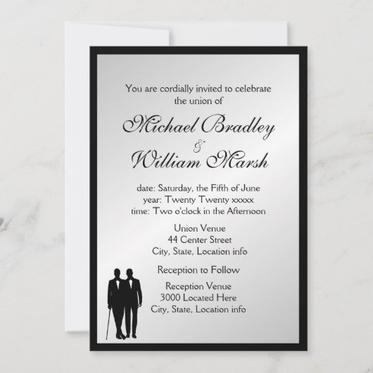 Einfache Elegante Groom und Gay Gay Silver Wedding Einladung (Vorderseite)