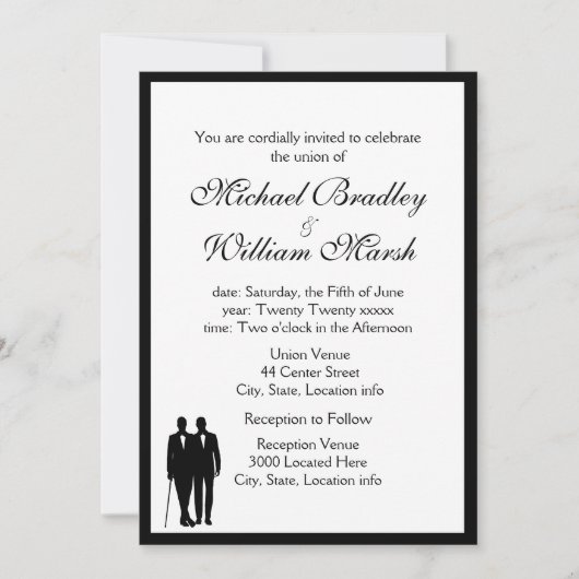 Einfache Elegante Groom und Groom Gay Wedding Einladung (Vorderseite)