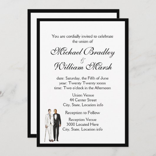 Einfache Elegante Groom und Groom Gay Wedding Einladung (Vorne/Hinten)