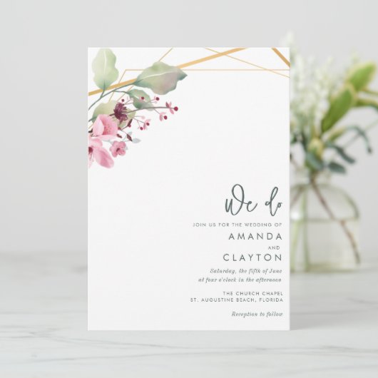 Einfache Elegante Grüne Hochzeit Einladung (Stehend Vorderseite)