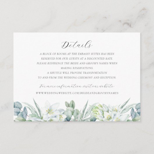 Einfache Elegante Grüne Hochzeiten Details Begleitkarte (Vorderseite)