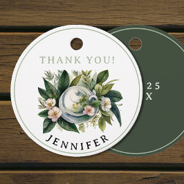 Einfache Elegante Grüne Rosa Blumenstrauß Tee Geschenkanhänger