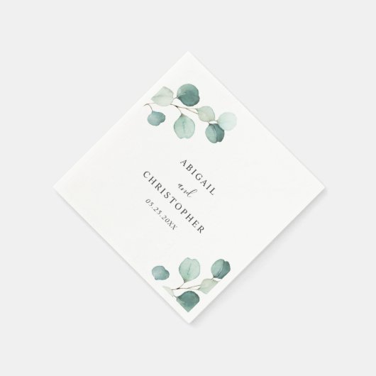 Einfache Elegante Grüne Rustikale Eukalyptus Weddi Serviette (Ecke)