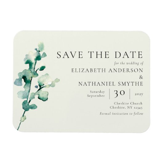 Einfache Elegante Grüne Save the Date Hochzeit Magnet (Horizontal)