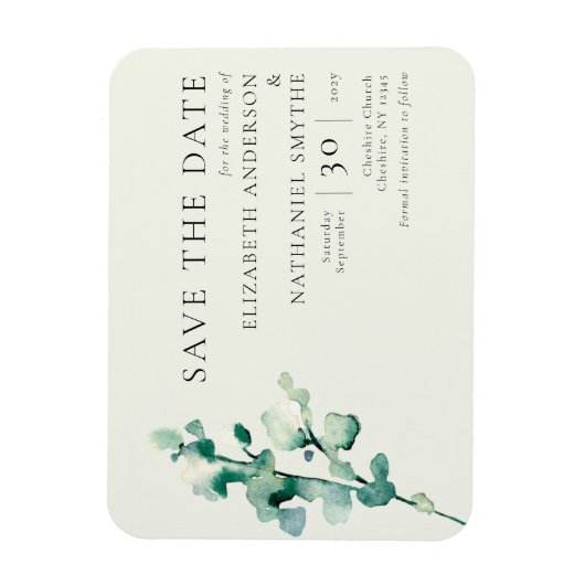 Einfache Elegante Grüne Save the Date Hochzeit Magnet (Vertikal)
