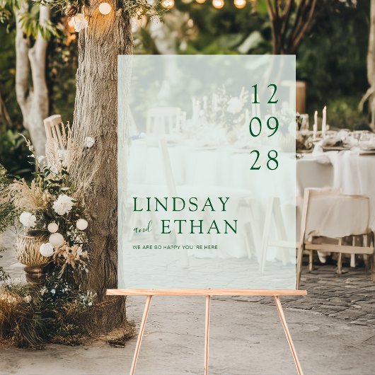 Einfache elegante grüne transparente Hochzeit Acrylschild