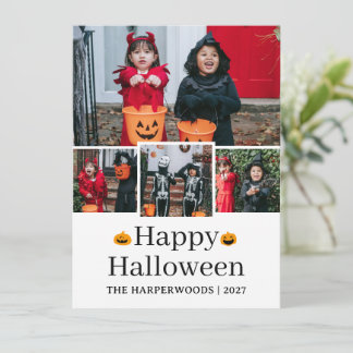 Einfache elegante Halloween-Familie-Vier-Foto Feiertagskarte