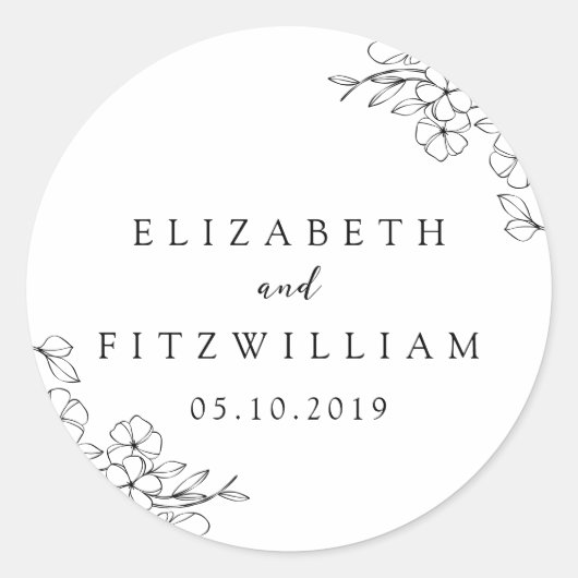 Einfache Elegante Hand Drawn Cherry Blossom Hochze Runder Aufkleber (Vorderseite)