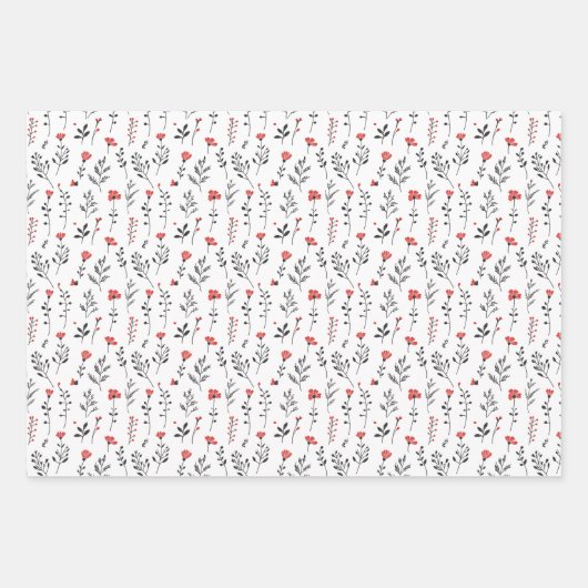 Einfache elegante Hand Drawn Floral Geschenkwrap Geschenkpapier Set (Vorderseite 3)