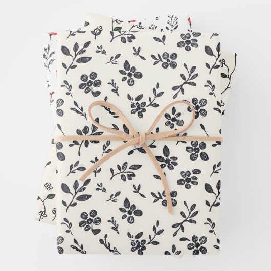 Einfache elegante Hand Drawn Floral Geschenkwrap Geschenkpapier Set (Beispiel)