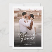 Einfache, elegante, handgeschriebene Foto-Hochzeit Dankeskarte (Vorderseite)