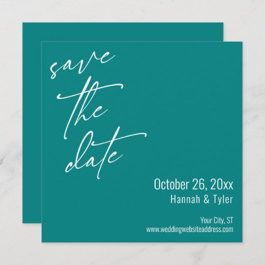Einfache Elegante Handwriting-Skripttypografie Aqu Save The Date (Vorne/Hinten)