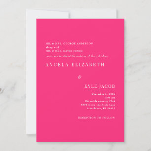 Einfache & elegante heiße rosa weiße Text Hochzeit Einladung