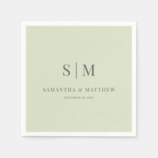 Einfache elegante helle Sage Green Monogram Weddin Serviette (Vorderseite)