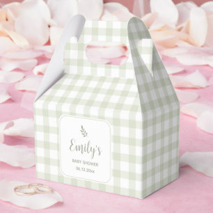 Einfache elegante hellgrüne Gingham-Baby-Party Geschenkschachtel