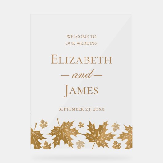 Einfache, elegante Herbstlaube Hochzeit Acrylschild (Vorderseite)