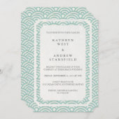 Einfache, elegante Hochzeit am Meer, Grün und Weiß Einladung (Vorne/Hinten)