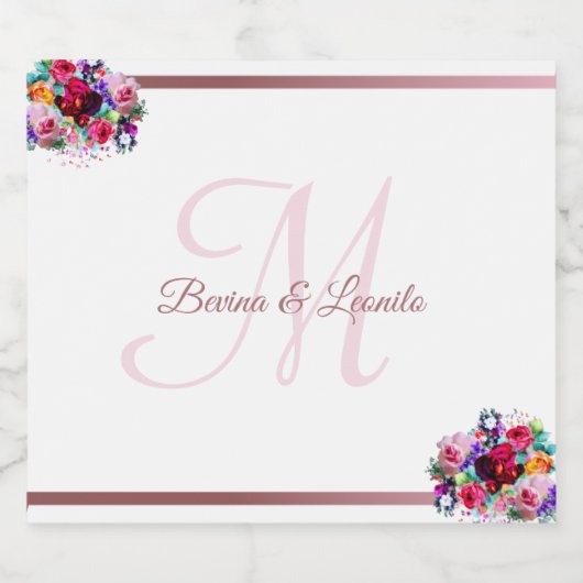 Einfache, elegante Hochzeit der Korallenflora | C Schaumweinetikett (Einzelnes Label)