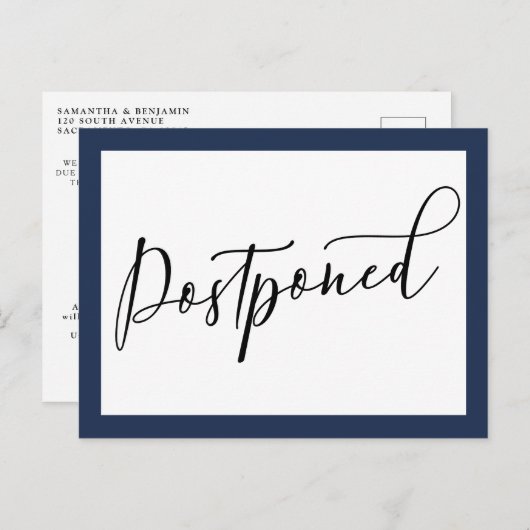 Einfache elegante Hochzeit der Marine & White Postkarte (Vorne/Hinten)