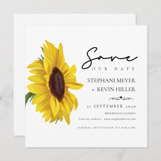 Einfache, elegante Hochzeit der Sonnenblumen Save The Date (Vorne/Hinten)