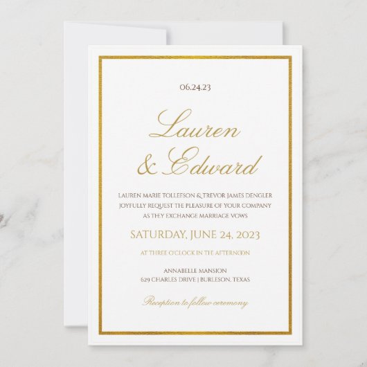 Einfache Elegante Hochzeit Einladung - Imitate Gol (Vorderseite)